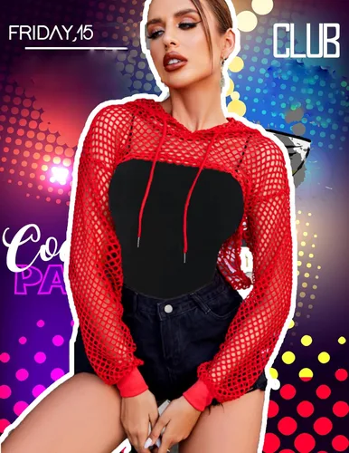 Vista 6 de Avidlove Camiseta corta de malla con capucha para mujer, camiseta de red de manga larga para festival, club, fiesta