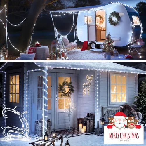 Vista 5 de JMEXSUSS Cuerda de luces LED de 100 luces LED que funcionan con pilas, resistente al agua, 33 pies, 8 modos, luces de batería al aire libre