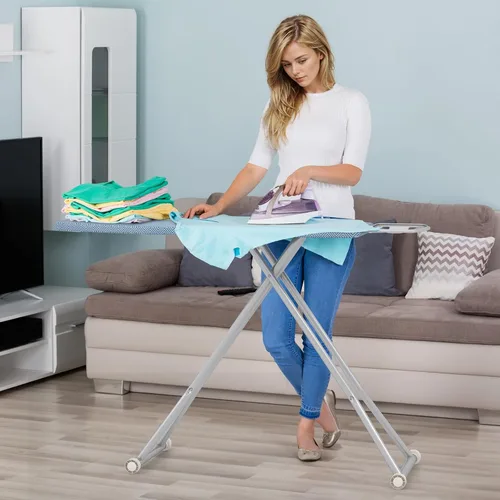 Vista 9 de COSTWAY Tabla de planchar plegable, soporte de planchado resistente de 57 x 16.5 pulgadas con 7 alturas ajustables, soporte de hierro, tela