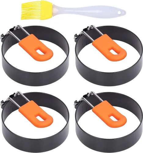Vista 2 de Haofy Egg Rings 4Pcs Stainless Steel Silicone Non Stick Fried Egg for Breakfast Hamburger Patty, Heat Insulation Handle Easy Demolding with Cleaning