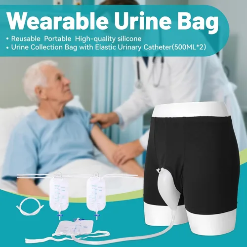 Vista 2 de Bolsa de orina portátil para incontinencia para hombres, bolsa portátil reutilizable para recolección de orina con catéter urinario, bolsa de orina