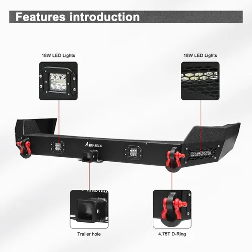 Vista 3 de Parachoques trasero compatible con parachoques trasero Grand Cherokee WJ de acero negro 1999 2000 2001 2002 2003 2004 con placa de cabrestante