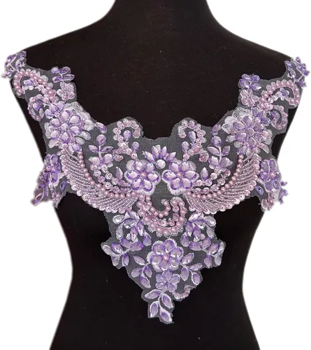 Vista 8 de Parches de encaje con flores y cuentas de perlas, apliques de strass para coser en ropa, cuello (AB)