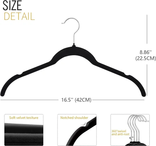 Vista 3 de ManGotree Perchas de terciopelo para mujer, perchas de 16.5 pulgadas con ranura para el hombro, perchas antideslizantes para ropa de vestir