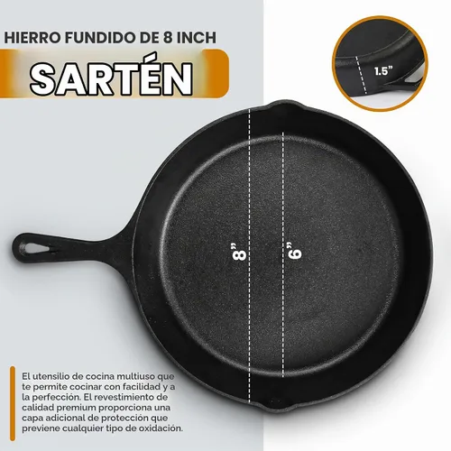Vista 3 de Utopia Kitchen - Sartén de hierro fundido de 8 pulgadas con tapa, sartén para chefs, color negro