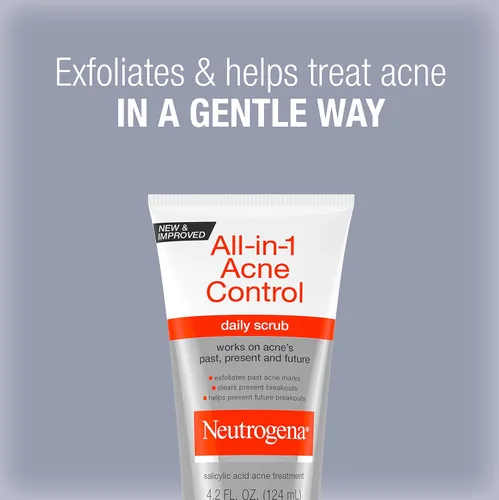 Vista 2 de Neutrogena Exfoliante facial diario todo en 1 para exfoliar y tratar el acné, tratamiento de acné con ácido salicílico, 4.2 onzas líquidas