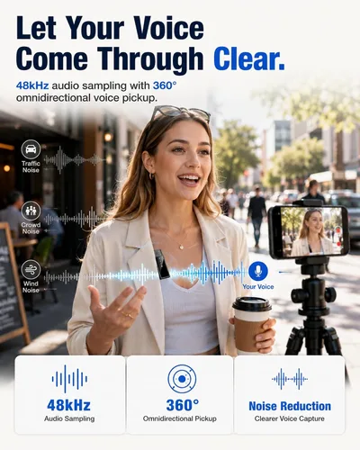 Vista 4 de Micrófono inalámbrico para iPhone/Android tipo C J68YL0813J 2 Clip-On Mics with Noise Reduction, 34h Using Time with Charging Case, 48kHz Audio