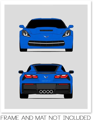 Vista 2 de Custom Car Posters Handmade Poster compatible with Chevy Corvette C7 Z51 Stingray (2014-2019) (Front and Rear) 7th Generation Print Wall Art Décor