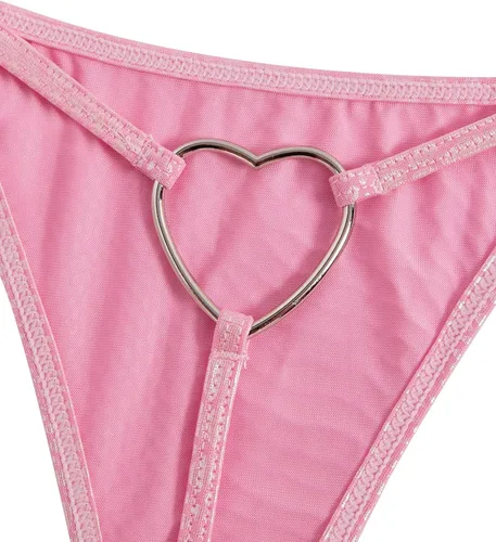 Vista 3 de WDIRARA Tanga de mujer con estampado de piel de serpiente con anillo de corazón