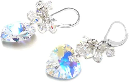 Vista 6 de 14x14mm Crystal Heart Clear AB Cluster Drop Earrings Sterling Silver or Gold-Filled