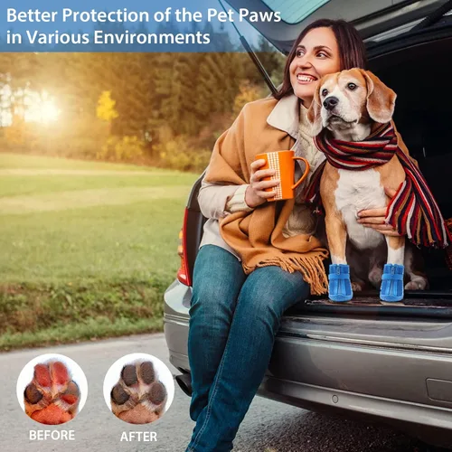 Vista 3 de Zapatos para perros pequeños y medianos, botas impermeables para cachorros con protectores reflectantes de seguridad para las patas de perro