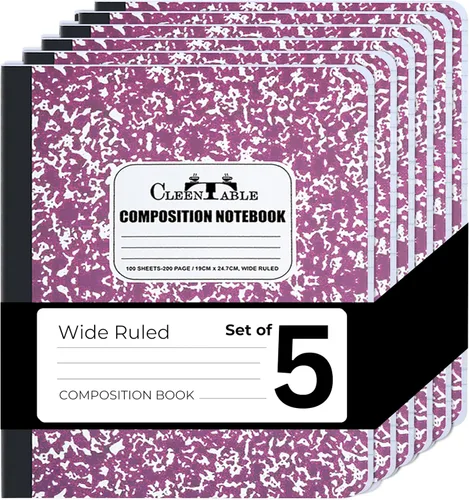 Vista 19 de CLEENTABLE Juego de 5 cuadernos de composición con rayas universitarias para estudiantes, color negro
