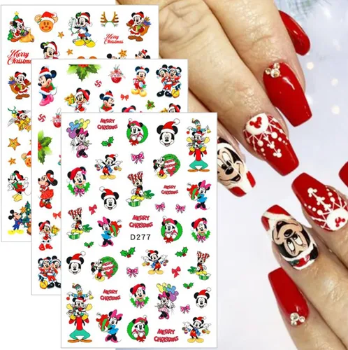 Vista 4 de 12 hojas de calcomanías navideñas para uñas para arte de uñas, lindas calcomanías para uñas de lindos dibujos animados de copos de nieve, diseño