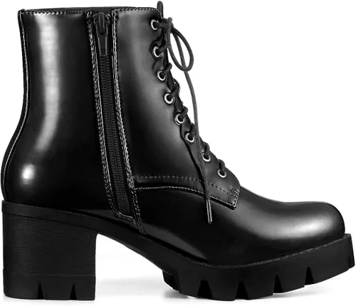 Vista 7 de Allegra K Botas de combate con plataforma y tacón grueso para mujer