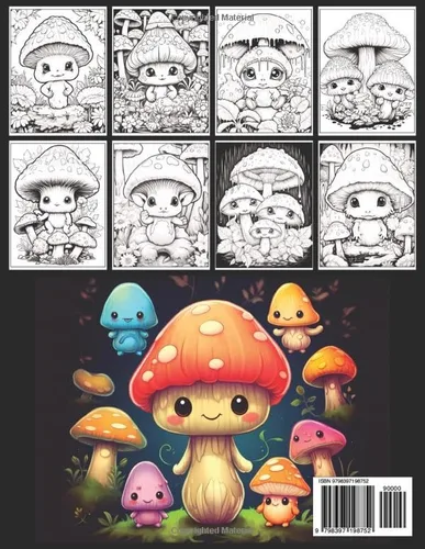 Vista 2 de Cute Creepy Mushroom Creatures Fantasy Coloring Book for Adults, Kids and Teens 50 Adorable Kawaii and Chibi Illustrations of Anime Style Mushrooms