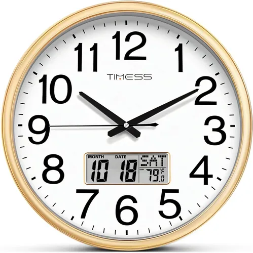 Vista 14 de Reloj de pared TIMESS, acabado clásico estilo madera, de 11 pulgadas, silencioso, sin tictac, funciona con pilas, de cuarzo, analógico