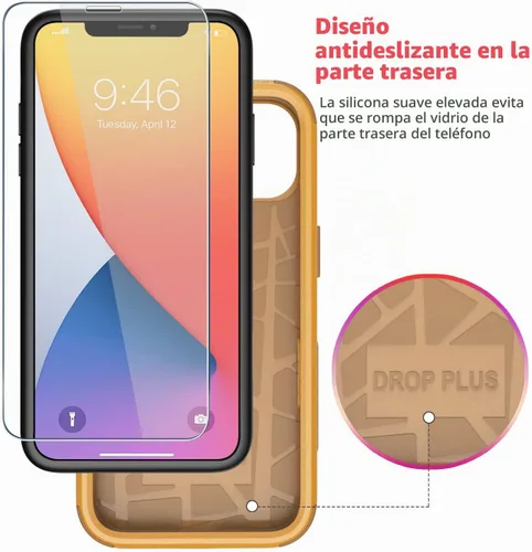 Vista 4 de Diverbox Funda para iPhone 11 [A prueba de golpes] [A prueba de caídas] [Protector de pantalla de vidrio templado], Funda de teléfono de protección