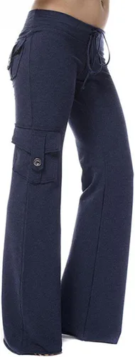 Vista 2 de Pantalones cargo suaves para mujer, ligeros, de cintura alta, pantalones de yoga tipo cargo de pierna ancha, casuales, de ajuste relajado, leggings