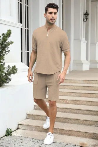 Vista 23 de FZNHQL Conjunto deportivo de moda para hombre, 2 piezas, casual, atlético, para correr, manga corta/larga, conjunto para hombre