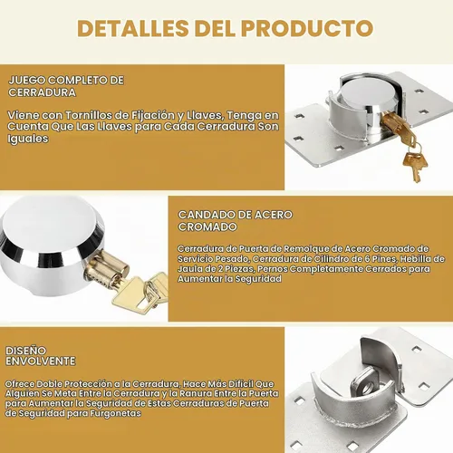 Vista 5 de 2 Pack de Candado para Puerta de Furgoneta con Llaves Iguales, Candado Resistente de Acero Sólido de 73MM, Candado de Seguridad para Cobertizo