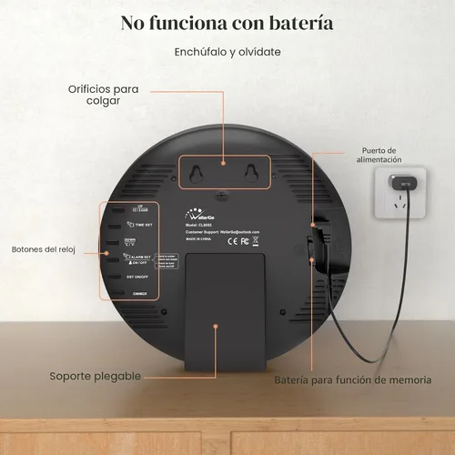 Vista 8 de Reloj de pared digital eléctrico grande con pantalla LED PLUG IN clock with Temperature, Auto DST, Date and Day, 5-Level Brightness for Office