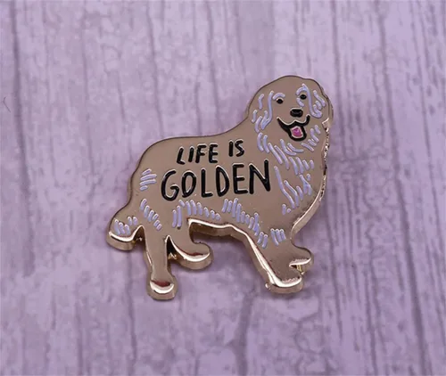 Vista 5 de Lindo Golden Retriever Duro Esmalte Pines Funny Life Is Golden Happy Dog Lovers Decoración Metal Cartoon Broche Mochila Insignias de solapa, Metal
