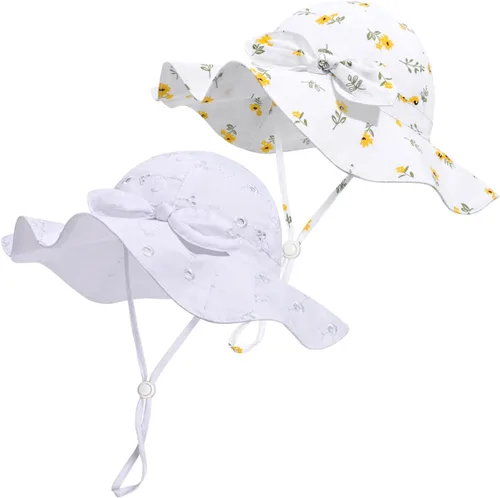 Vista 73 de Sombrero de sol para bebé niña con UPF 50+ sombrero de playa ajustable para exteriores con ala ancha