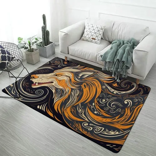 Vista 11 de Alfombra de lobo Fenrir de la mitología nórdica, decoración del hogar, dormitorio, sala de estar, alfombra suave y ligera de franela absorbente