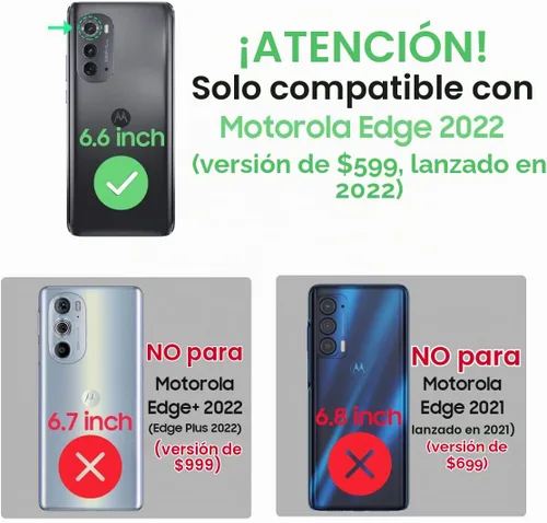Vista 2 de Funda resistente para Motorola Edge 2022, Moto Edge 2022 con protector de pantalla, cubierta a prueba de caídas de grado militar, carcasa protectora