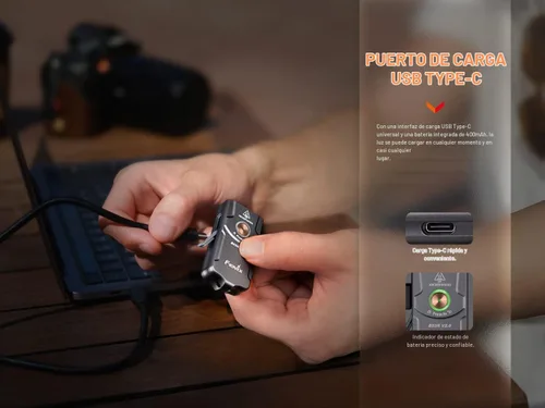 Vista 7 de Fenix Linterna de llavero E03R v2.0, azul, 500 lúmenes brillante USB-C recargable EDC con LED rojo y organizador