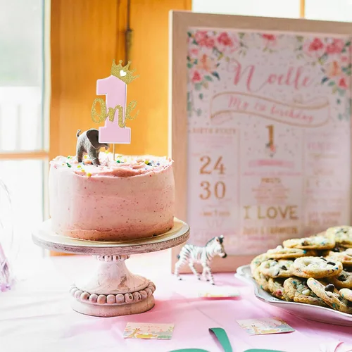 Vista 4 de Una decoración para tartas para bebés, rosa y dorado para el primer cumpleaños, accesorios para el primer cumpleaños