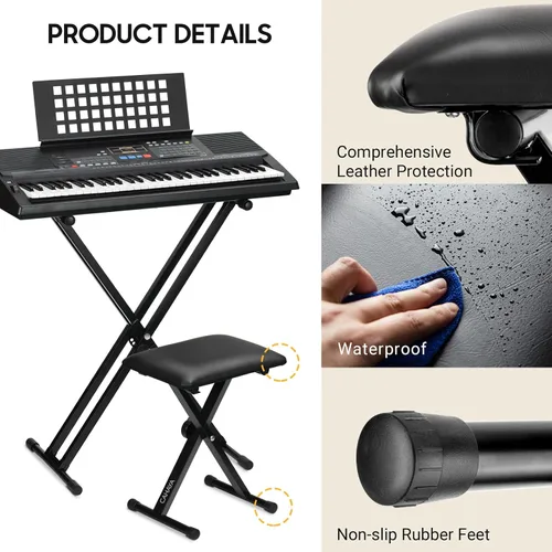 Vista 5 de CAHAYA Banco de teclado estilo X altura ajustable 16.3-19.6 pulgadas, cojín acolchado para piano, banco de teclado para teclados Piano CY0257