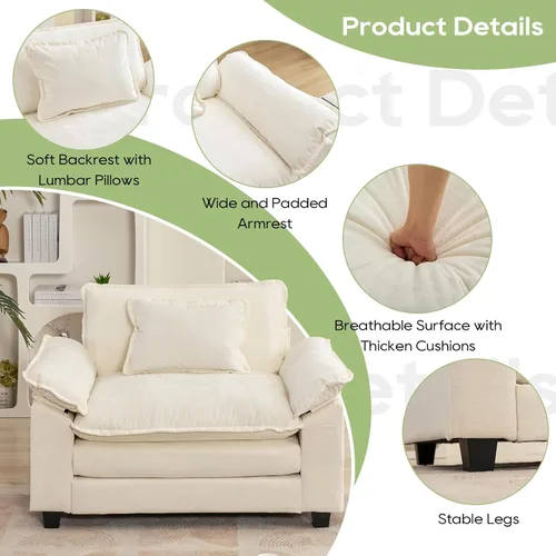 Vista 6 de Oprisen Sofá Seccional Modular, Cómodo Cloud Couch Sofá Seccional, Sofá Cama de Chenilla con Asiento Profundo con Almohadas Decorativas para Sala