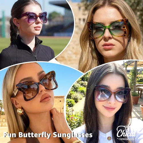 Vista 3 de Chicid Lentes de sol de gran tamaño para mujer, diseño de mariposa de moda, con marco grande, protección UV400