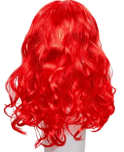 Vista 7 de Funna Peluca de sirena para niñas, disfraz de princesa con horquilla de estrella de mar para Halloween, cosplay, rojo, L