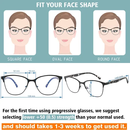Vista 5 de Gafas de lectura progresivas multifocales para mujer con forma de ojo de gato, sin líneas, multienfoque, transición, bloqueo de luz azul, dama