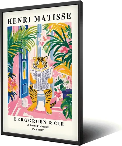 Vista 21 de Divertido perro baño pared arte Henri Matisse habitación estética retro rosa decoración Dachshund en la bañera lienzo pintura impresión obras