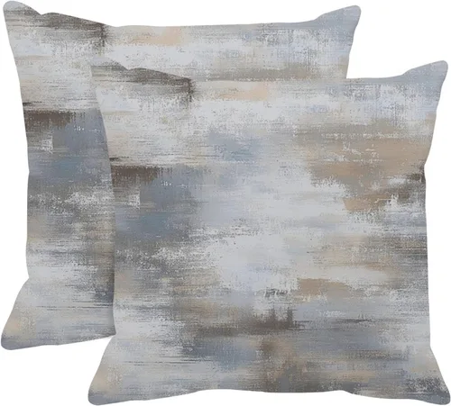 Vista 19 de Britimes Fundas de almohada modernas para decoración del hogar, 16 x 16 pulgadas, juego de 2 fundas de almohada de pintura al óleo abstracta