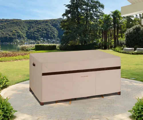 Vista 6 de Funda para Juego de Mesa y Sillas de Patio Rectangular 109" de Largo, Fundas Impermeables para Muebles de Exterior 600D, Duraderas, Resistente a