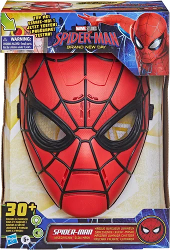 Vista 2 de Marvel Studios Spider-Man: Máscara brillante Wisecrackin' de New Day, juguete electrónico de juego de rol, máscara de disfraz de superhéroe