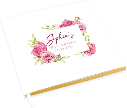 Vista 18 de Andaz Press Libro de invitados de quinceañera personalizado con detalles dorados, 120 páginas de 8.5 x 8.5 pulgadas, álbum de fotos de tapa dura
