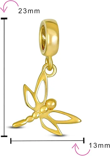 Vista 3 de CZ Butterfly Dragonfly Firefly Bead Simulated Blue Sapphire 14K Gold Plated Charm Bead For Women Teen Fits European Bracelet .925 Sterling Silver