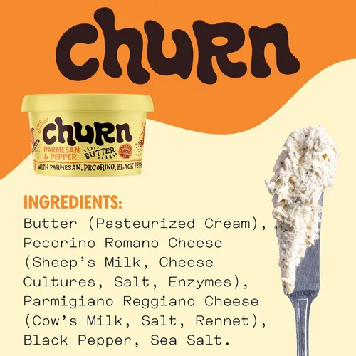 Vista 7 de Churn Mantequilla de Cacio & Pepe, mantequilla saborizada batida con mantequilla orgánica alimentada con hierba (5.5 onzas, paquete de 2) – Sin OMG