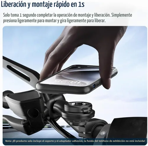 Vista 4 de Soporte de teléfono para motocicleta, soporte de teléfono celular de bicicleta con módulo amortiguador de vibraciones, soporte de manillar delantero