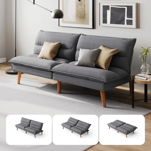 Vista 10 de LINSY HOME Sofá Cama Futón - Sofá Cama de Pana Convertible con Respaldo Ajustable, Sofá Cama Pequeño Moderno Tipo Loveseat para Espacios Pequeños