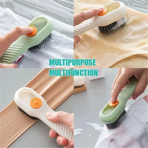 Vista 3 de Cepillo de limpieza multifunción 2 en 1, cepillo de limpieza de piel suave para añadir líquidos, cepillo multifuncional para zapatos con caja