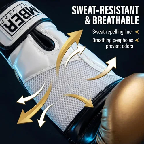 Vista 4 de Fury Boxing Gloves - Kickboxing, Muay Thai Training Gloves, Sparring Punching Bag Mitts, Durable PU, Shock-Absorbing Foam Core, Non-Slip Wrist