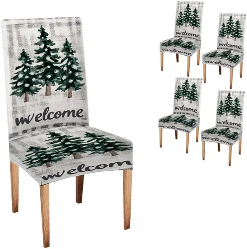Vista 262 de CAPSCEOLL Christmas Dining Chair Covers,Snowflakes Festive Winter Pattern Stretch Chair Covers for Dining Room Set of 2 Washable Spandex Parson