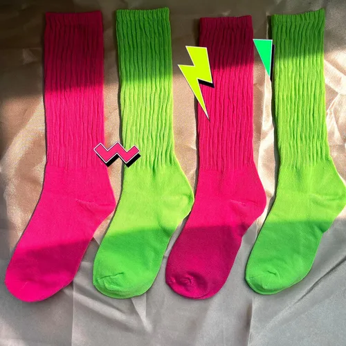 Vista 6 de Calcetines de neón para mujer, calcetines de neón de los años 80, calentadores de piernas para mujer, calcetines largos y fruncidos hasta