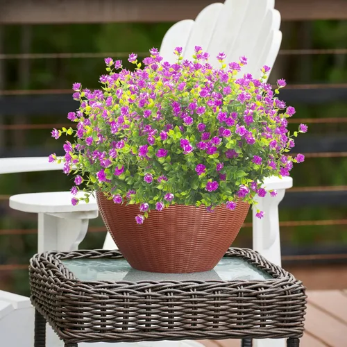 Vista 5 de Grunyia 20 paquetes de flores artificiales resistentes a los rayos UV, flores falsas que no se decoloran, plantas sintéticas para jardín, porche